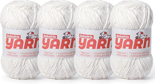 4 Pack Plush Chunky Chenille Yarn for Crocheting, Soft Fluffy Velvet Yarn for Crocheting Amigurumi, Fuzzy Baby Blanket Knitting 400g/524yds Bulky(4 Snow White)
