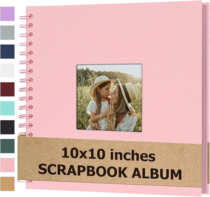 Scrapbook Album 10x10 Inches Photo Album Hardcover Kraft with Window Scrap Book Blank Memory Book for Baby Wedding Guest Book Couples Graduation Travel DIY Anniversary, 100 Pages Pink