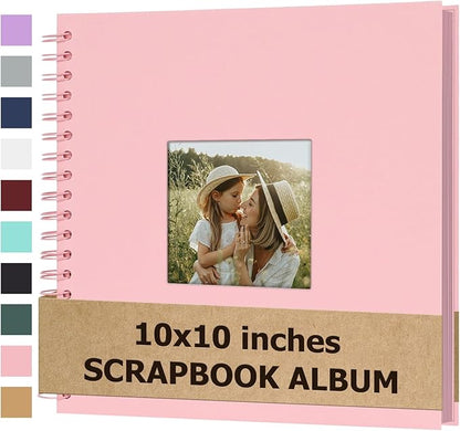 Scrapbook Album 10x10 Inches Photo Album Hardcover Kraft with Window Scrap Book Blank Memory Book for Baby Wedding Guest Book Couples Graduation Travel DIY Anniversary, 100 Pages Pink