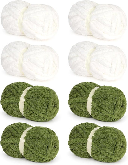 Chunky Yarn for Hand Knitting-Ombre Chunky Chenille Blanket Yarn for Crocheting-8 Pack of 226g/7.97oz-#8 Jumbo Super Bulky Fluffy Thick Finger Knitting Yarns for Scarf, Cushions and Doll(H)