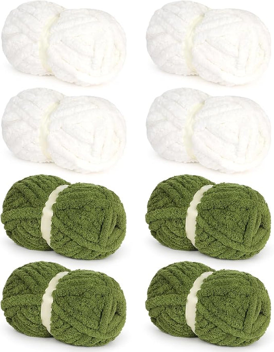 Chunky Yarn for Hand Knitting-Ombre Chunky Chenille Blanket Yarn for Crocheting-8 Pack of 226g/7.97oz-#8 Jumbo Super Bulky Fluffy Thick Finger Knitting Yarns for Scarf, Cushions and Doll(H)