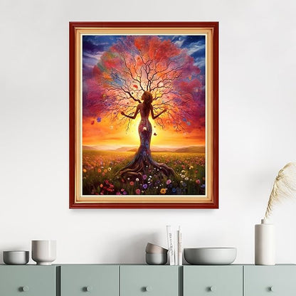 Dimensean Stamped Cross Stitch Kits Full Range of Embroidery Patterns Starter Kits for Beginners Adult DIY Cross Stitches Needlepoint Kits 11CT-Girl Magic Tree 16x20 inch