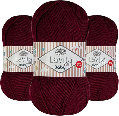 LaVita Baby Premium Anti-Pill Acrylic Yarn - 820 Yards, 3 x 3.5 oz - Warm, Airy Fiber with Silky Texture - Oeko-TEX Certified, Durable, Lightweight, Long-Lasting, Solid Pastel Colors - 3 Skeins Pack