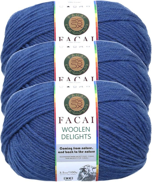 Facai Blend Merino Wool Yarn for Knitting - Worsted Weight,197yds (3.5oz) Ball, Ideal for Sweaters, Scarves, and Accessories (3, Dark Blue)