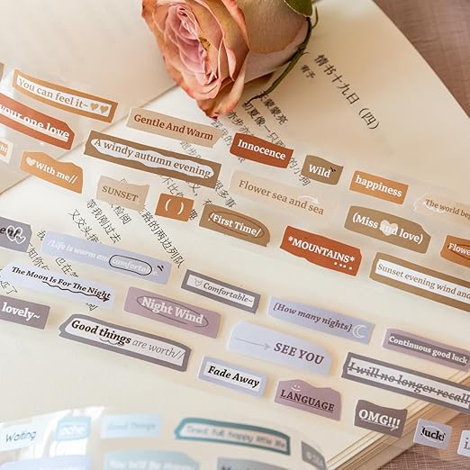 AuriicLeaf Words Pre-Cut Tapes Set, 6 Rolls Phrase Ephemera for Junk Journaling, Scrapbooking, Crafting, DIY Projects, Diaries, and Art Supplies