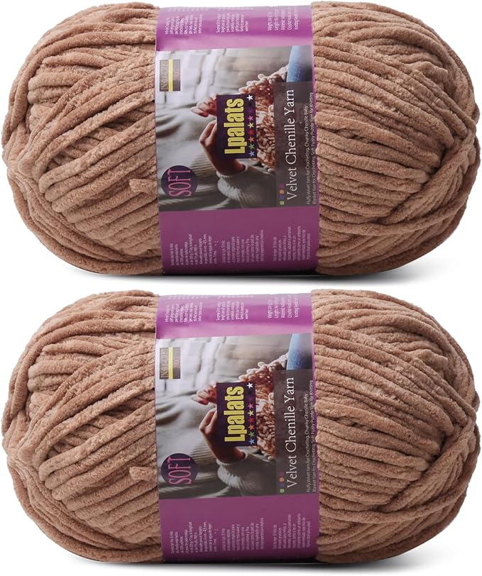 Chunky Chenille Yarn for Crocheting - 2x200g Baby Blanket Yarn for Crocheting Soft - 350 Yards Fluffy Thick Plush Yarns for Knitting Blankets Amigurumi (2, Curry)