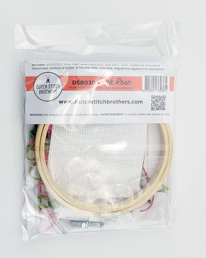 DUTCH STITCH BROTHERS - Rose Counted Cross Stitch 4" Hoop and Pattern Included - Cross Stitching Kits for Adults Advanced and Beginners