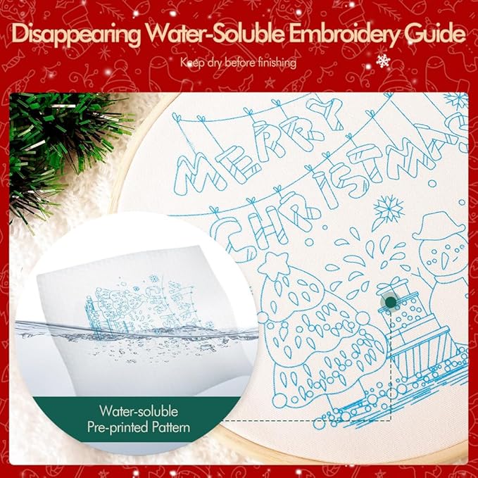 Christmas Embroidery Kits: 3 Pack Cross Stitch Kit for Beginners Adults, DIY Ornaments Craft Kit with All Tools & Instructions, Stamped Hand Embroidery Starter Kit for Holiday Crafts & Xmas Home Decor