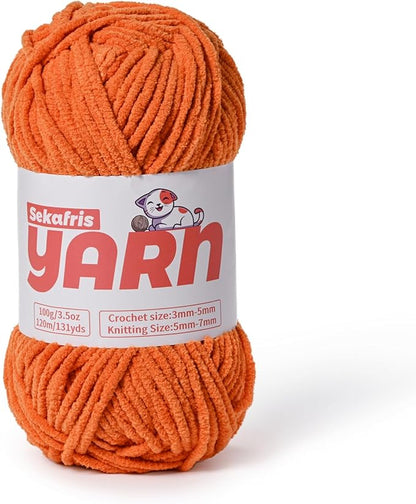 Plush Chunky Chenille Yarn for Crocheting Amigurumi, Soft Fluffy Velvet Yarn for Crocheting, Fuzzy Baby Blanket Knitting 100g/131yds Bulky（Orange）