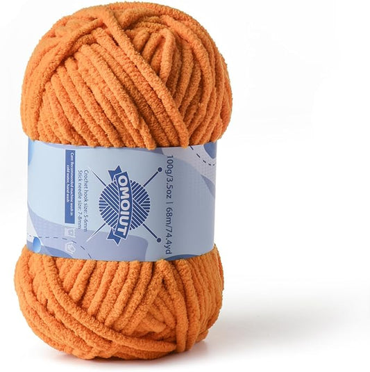 Chunky Chenille Yarn for Crocheting，Baby Yarn for Crocheting Soft Blankets，Bulky Yarns for Crochet Amigurumi，100g (74.3yds) Fluffy Velvet Yarns for Hand Knitting (Ginger Color)