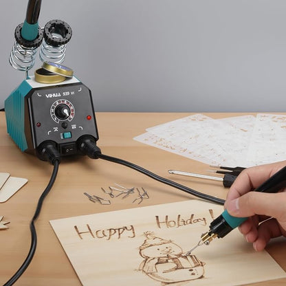 YIHUA 939-VI Dual Wood Burning Pen Wood Burning Kit with 23 Wire Nib in Varied Shapes, Detachable Pyrography Pen, 6 Wood Pieces, 6 Stencils and Screw Driver, Tweezers Used as Wood Burning Tool
