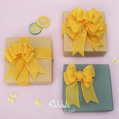 Ribbli Yellow Burlap Wired Ribbon,1-1/2 Inch x 10 Yard, Wired Edge Ribbon for Big Bow,Wreath,Tree Decoration,Outdoor Decoration