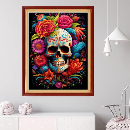 Dooxvey Cross Stitch Kits for Adults Beginners,Full Range of Cross-Stitch Stamped Kits Needlepoint Kits for Beginners Embroidery Kits 11CT Cross Stitch Patterns-Colorful Skull 16x20 inch