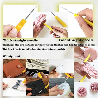 Nimozekd 11 Pcs Candle Needle Kit,Candle Wick Inserting Tool Molds Punch Needle with Hook Eye,Large-Eye Candle Wicking Needle(2 Style) Colored Threader for Candle Wick of All Thicknesses
