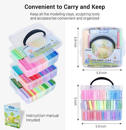 Artme Polymer Clay, 116 Colors Oven Bake Modeling Clay Starter Kits for Kids, Creative Polymer Clay Kit with Sculpting Tools and Jewelry Accessories, Non-Toxic, Ideal DIY Gifts for Adults and Teens