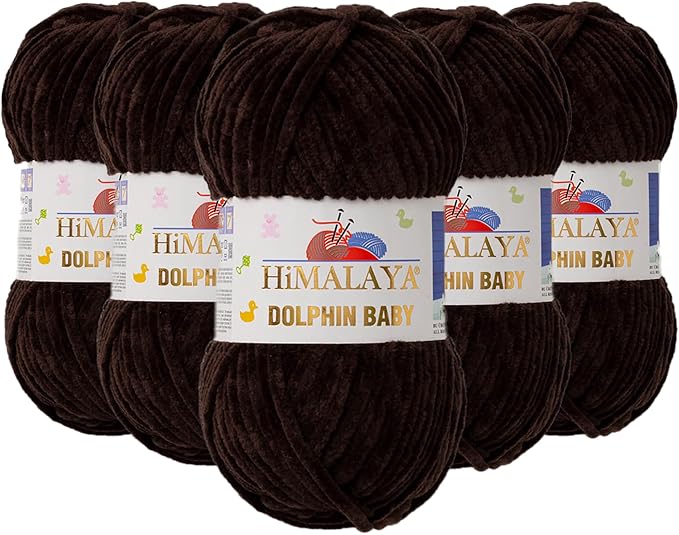 5 Skein/Pack Himalaya Dolphin Baby Chenille Yarn, Each Ball 100 gr (3.5 oz), 120 m (132 Yards), 100% Polyester, Super Bulky Baby Blanket Velvet Amigurumi Yarn, 80343 - Dark Chestnut