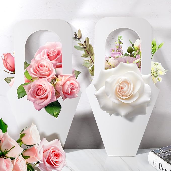 Cyblinia 20 Pack Flower Bouquet Bags with Handle Paper Flowers Gift Bags Flower Wrapping Paper Bags for Flower Shop, Home, Party Scene