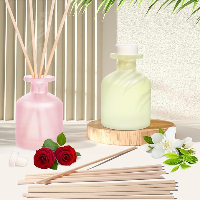 YISOWUH Reed Diffuser - Jasmine Green Tea & Ebony Rose 3.38oz (100ml) 2 Packs Essential Oil Reed Diffuser Set with 16 Sticks, Long Lasting Fragrance for Home, Bathroom, Bedroom, Room, Decor