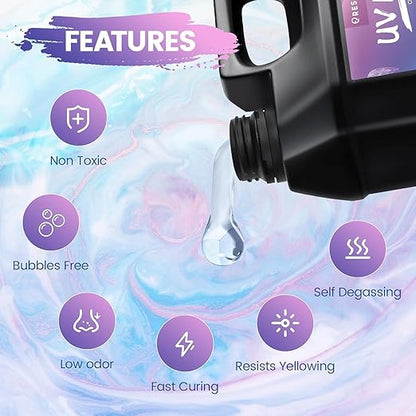 UV Resin 2000g, Crystal Clear Hard Ultraviolet Epoxy Resin Glue, Low Odor Transparent Solar Cure Sunlight Activated Resin for Jewelry Making, DIY Craft Decoration, Mold, Casting and Coating