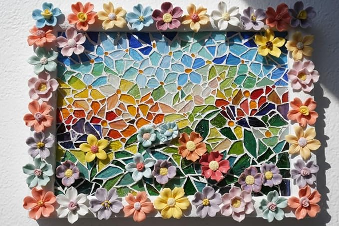 Lanyani 20 Glazed Ceramic Flower for Glass Mosaic Craft, Multicolored Dimensional Blossom Floral Mosaic Tiles Pieces for DIY and Decorations