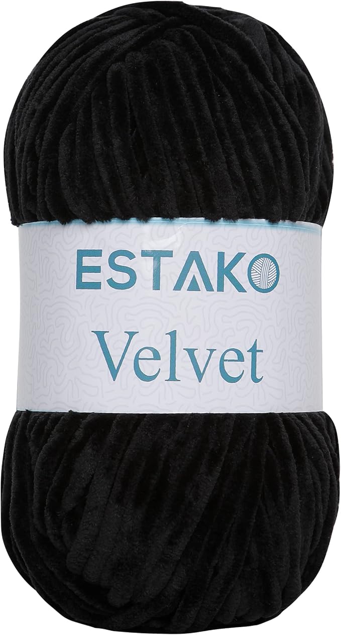 Estako Velvet Chenille Blanket amigurumi Yarn for Crocheting and Knitting Super Bulky 100 gr (132 yds) (1810 - Black)