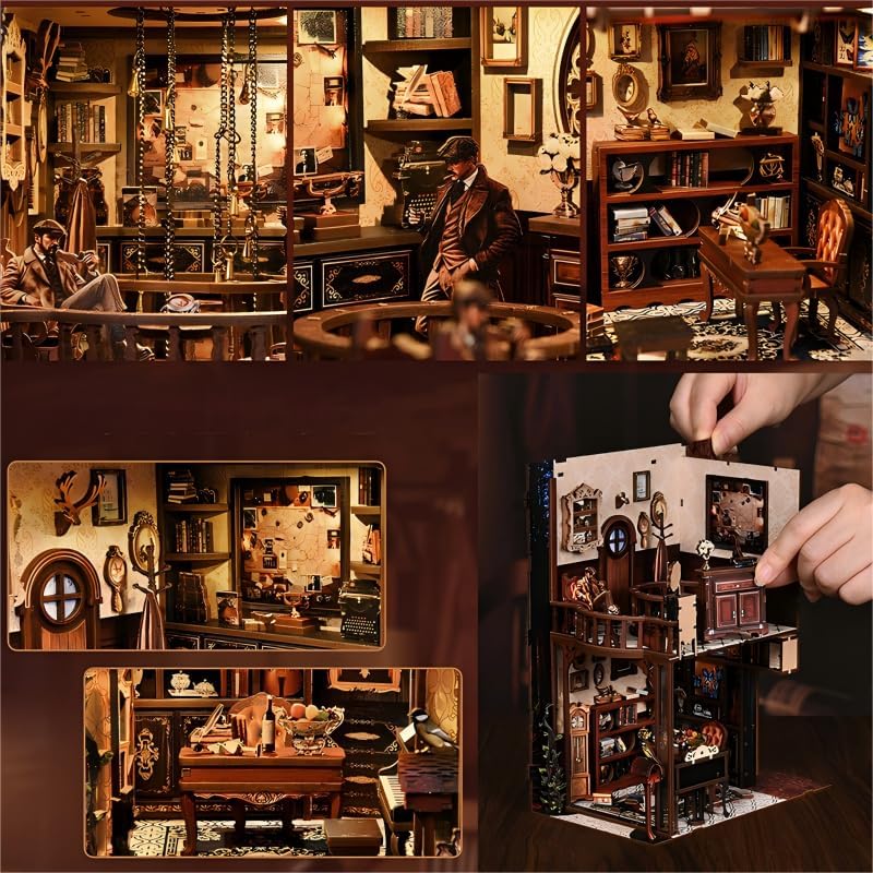 DIY Miniature House Kit, Mini House Building Kit, DIY Book Nook Kit, Tiny Model House for Adults to Build, Beginner 3D Wooden Book Nook, for Family Friends (Detective Time) - Image 3