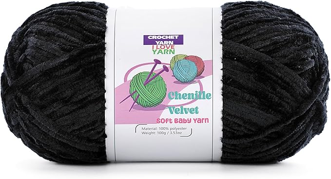1 Skeins Soft Fluffy Velvet Yarn, Chenille Chunky for Hand Knitting and Crocheting DIY Craft, Amigurumi Crochet Yarns（196.8yds, 3.5oz） (Black)