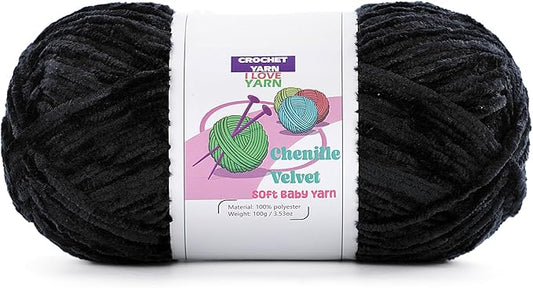 1 Skeins Soft Fluffy Velvet Yarn, Chenille Chunky for Hand Knitting and Crocheting DIY Craft, Amigurumi Crochet Yarns（196.8yds, 3.5oz） (Black)
