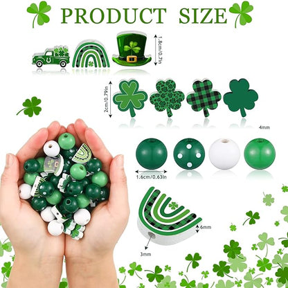 200 Pieces St. Patrick's Day Wood Beads Green Wood Spacer Round Beads St. Patrick's Day Wooden Craft Kits for DIY Crafts Garland Home Party Decor Ornaments (Shamrocks Style)