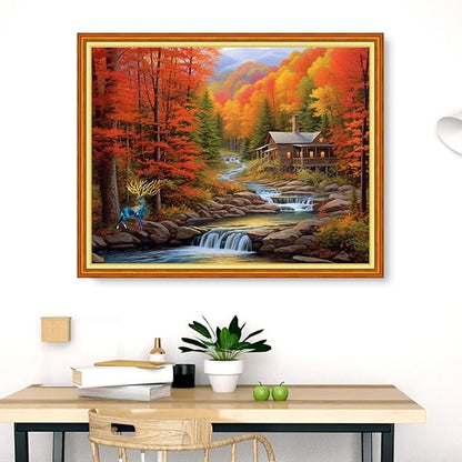Dimensean Stamped Cross Stitch Kits Full Range of Embroidery Patterns Starter Kits for Beginners Adult DIY Cross Stitches Needlepoint Kits 11CT-Autumn Creek 16x20 inch