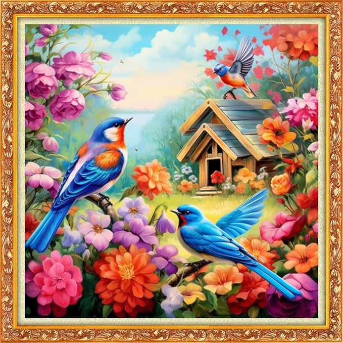 DMCVIVR Stamped Cross Stitch Kits for Beginners Adults Needlepoint Kits for Beginners Embroidery Kits for Adults Crossstitch Kit for Beginners 11CT-Bird House 18x18 inch