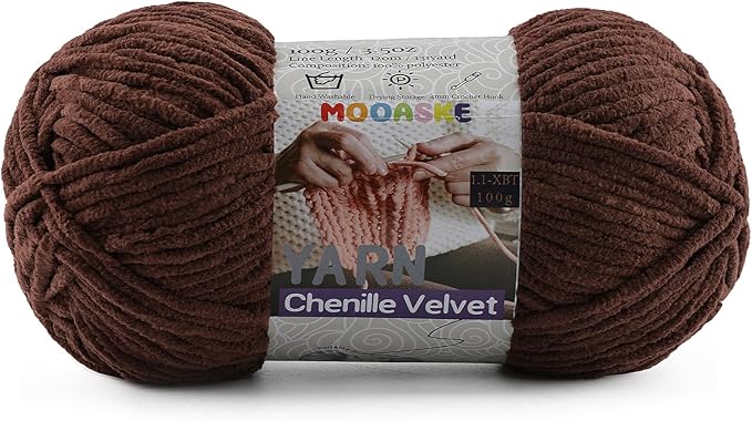 Chunky Yarn for Crocheting and Knitting - Easy to Use Plush Chenille Super Bulky Yarn 100g/131yds - Ultra Soft Velvet Baby Blanket Yarn for Beginners & Amigurumi Projects, Dark Coffee