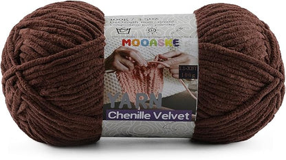Chunky Yarn for Crocheting and Knitting - Easy to Use Plush Chenille Super Bulky Yarn 100g/131yds - Ultra Soft Velvet Baby Blanket Yarn for Beginners & Amigurumi Projects, Dark Coffee