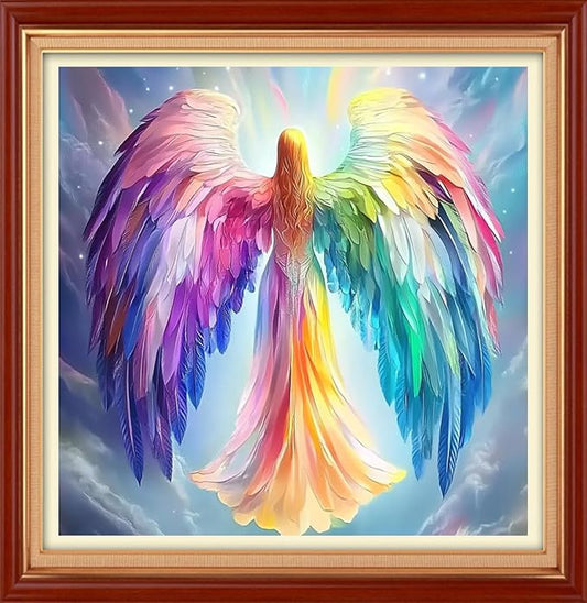 Foxhool Stamped Cross Stitch Kits,11CT Printed Cross Stitch Pattern Full Embroidery Kits for Beginner Needlepoint Kits& Angel's Wings 18x18 inch