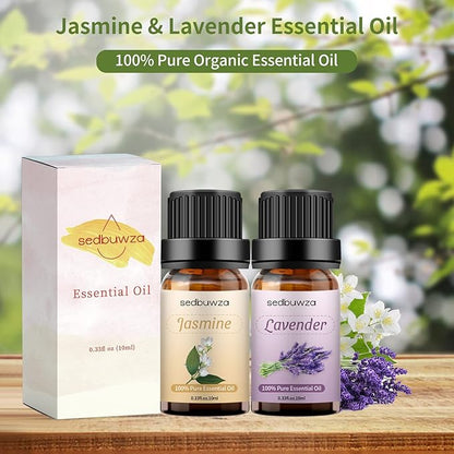Sedbuwza Lavender Jasmine Essential Oil Set, Lavender Fragrance Oil Jasmine Scent Oil Set for Diffuser, Aromatherapy, Massage, Soap, Candle Making 2 x 10 ml