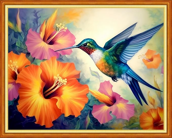 Dooxvey Cross Stitch Kits for Adults Stamped Full Range of Embroidery Starter Kits for Beginners 11CT Printed Cross Stitch Patterns Needlepoint Kits Stamped Crossstitching-Hummingbirds 16x20 inch