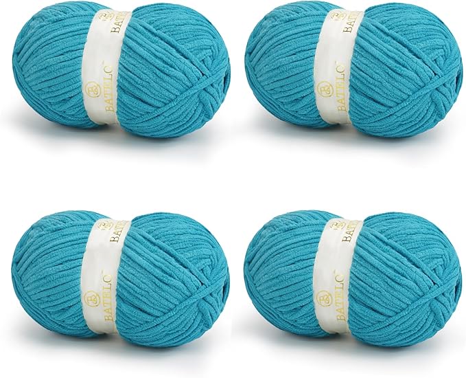 Chenille Yarn for Crocheting & Knitting 880 Yards, Soft Thick Fluffy Bulky Blanket Yarn, 4 Pack of 10.5oz(Peacock Blue)