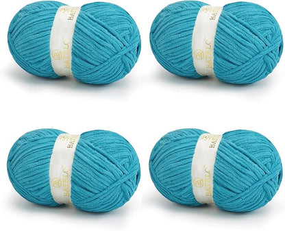 Chenille Yarn for Crocheting & Knitting 880 Yards, Soft Thick Fluffy Bulky Blanket Yarn, 4 Pack of 10.5oz(Peacock Blue)
