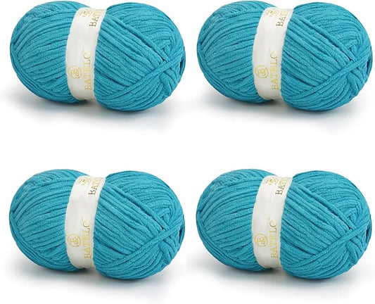 Chenille Yarn for Crocheting & Knitting 880 Yards, Soft Thick Fluffy Bulky Blanket Yarn, 4 Pack of 10.5oz(Peacock Blue)