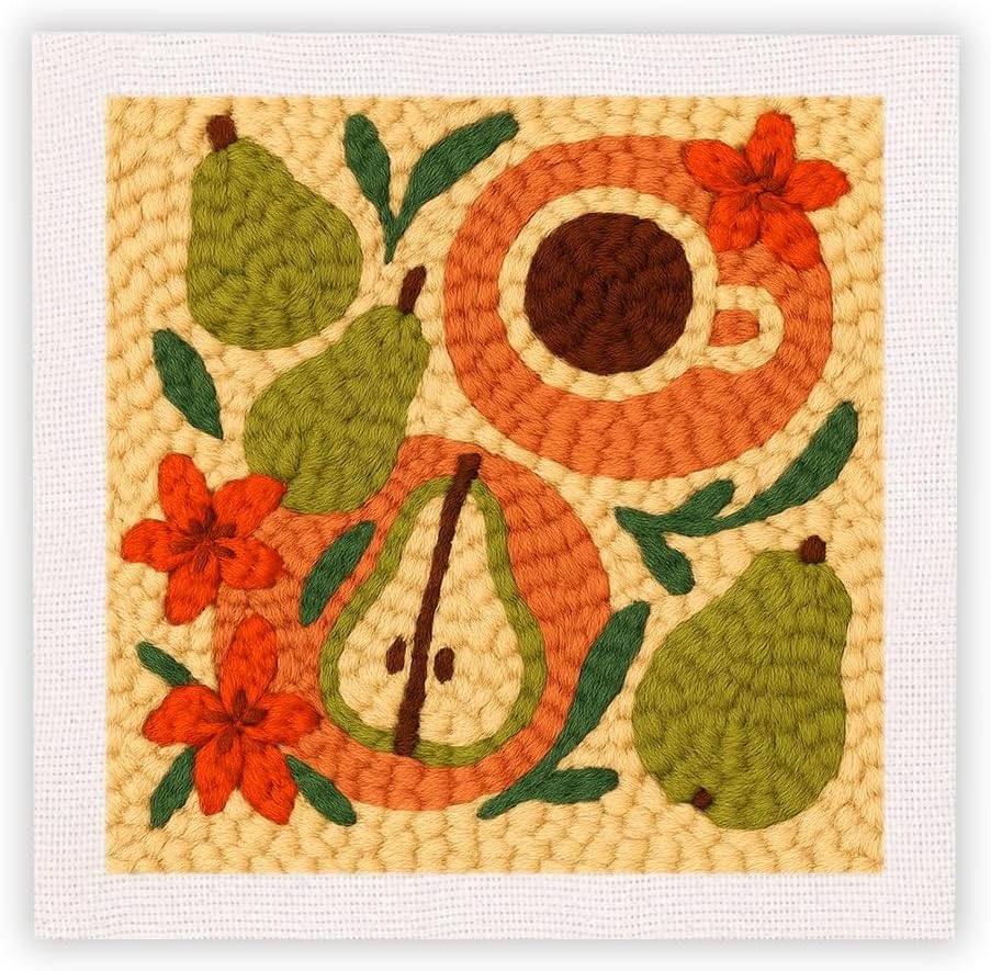 SDOYUNO Punch Needle Kit with Frame for Adults Beginners Kits 9.84 x 9.84 Inch Embroidery Starter Kits Punch Needle Kit with Fruit Pattern, Threader, Yarns, Rug Punch, DIY Craft Kits (Apricot) by SDOYUNO