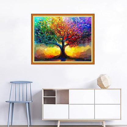 Joyhoor Cross Stitch Kits for Beginners Stamped Cross-Stitch Supplies Needlework preprint Embroidery Kits for Adults DIY Needlepoint Kits Embroidery Patterns 11CT-Colorful Tree 16x20 inchs