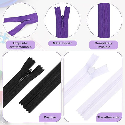 Invisible Zipper, DOITEM 60pcs 8 Inch 12 Inch Invisible Multicolor Nylon Coil Zippers for Sewing and Crafts 15 Colors