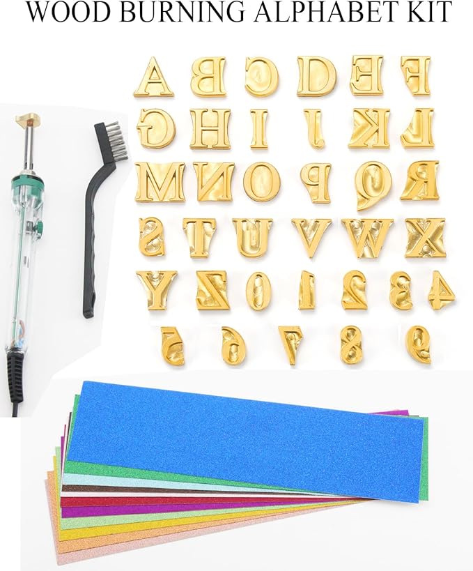 1/2" Wood Burning Letter Kit with Electric Branding Iron, 36 Pcs Wood Burning Kit with Letter & Number Stamps for Wood Leather Hats Branding, DIY Gifts for Wedding Birthday Christmas