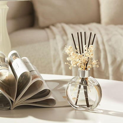 Donurex Flower Reed Diffuser Set 5.07oz Olive Flower Scent Diffuser with Sticks Home Fragrance Reed Diffuser for Bathroom Shelf Decor