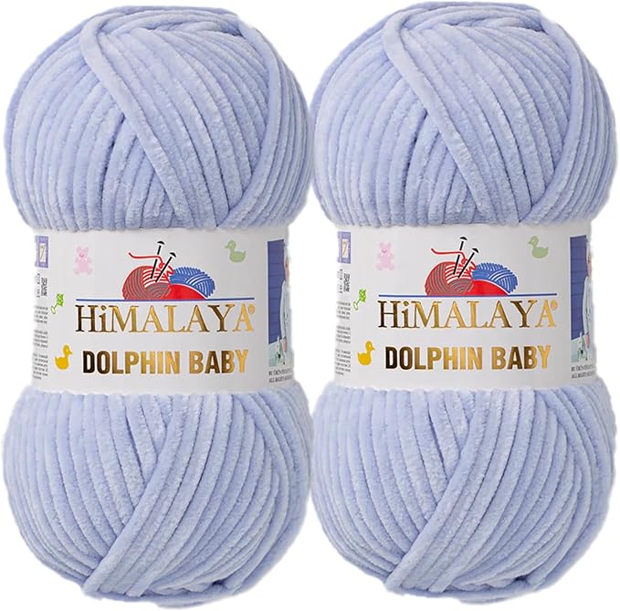 2 Skein/Pack Himalaya Dolphin Baby Chenille Yarn, Each Ball 100 gr (3.5 oz), 120 m (132 Yards), 100% Polyester, Super Bulky Baby Blanket Velvet Amigurumi Yarn, 80344 - Pale Blue