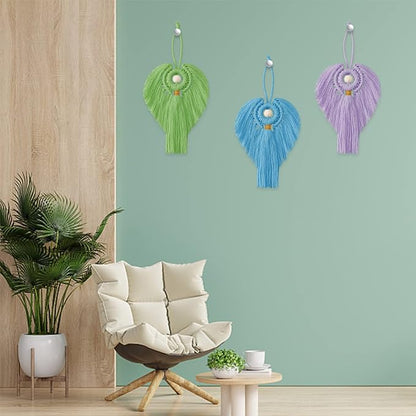 FREEBLOSS 3 Set Colorful Macrame Angel Kit - Angel Hanging Ornament Boho Wall Hanging Decor DIY Kit Gift for Mom Girls