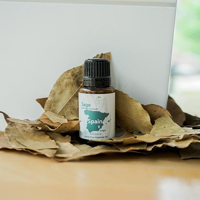 Nature Packaged Sage Essential Oil - Direct from Essential Oils SL Spain - Steam Distilled - Aceite Esencial de Salvia for Aromatherapy, Massage, Diffuser, DIY Candle and Soap Making - 15ml