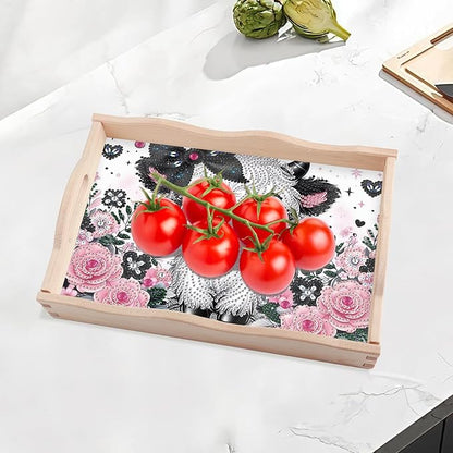 JISHSHAY Diamond Art Serving Tray Diamond Painting Food Tray Gem Art Serving Platter Gem Painting Mosaic Kits for Adults DIY Kits for Adults, with Wood Handle 20×30cm/7.87×11.81in, Cow Cattle