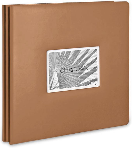 Old Town Bonded Leather Photo Album, Large Leather Scrapbook, Expandable Scrapbook Album 12x12 Double-Sided White Paper Pages and Optically Clear Pockets, Faux Suede Lining, Caramel