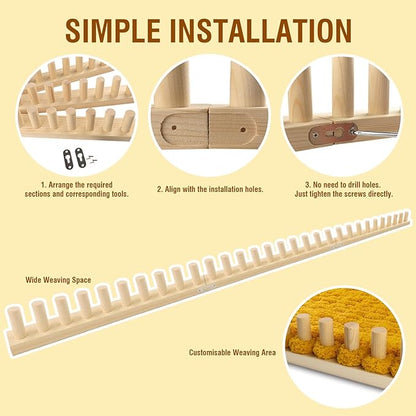 Chunky Blanket Loom Knitting Looms and Boards, Adjustable Size Wooden Loom for Blanket, No Needles Required Hand Knitting Kit for DIY Yarn Craft, Home Decor, Stress Relief, Beginner Friendly (46 in)